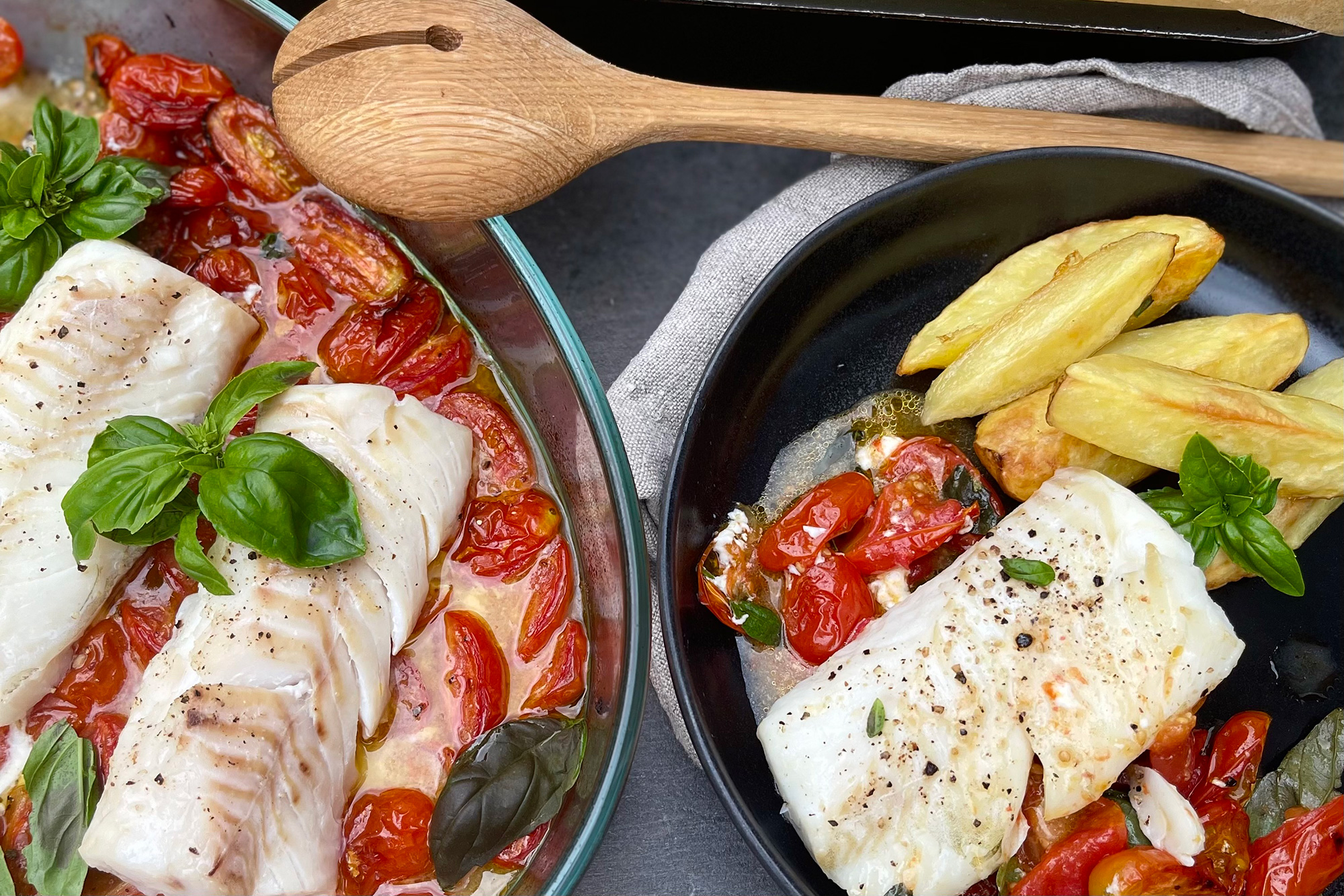Torsk på ugnsbakad tomatbädd